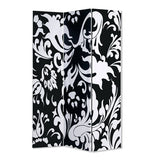 Benzara 3 Panel Foldable Room Divider with Filigree Design, Black and White BM26496 Black and White Wood and Fabric BM26496