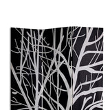 Benzara 3 Panel Canvas Room Divider with Branch Pattern, Black and White BM26497 Black and White Wood and Fabric BM26497