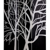 Benzara 3 Panel Canvas Room Divider with Branch Pattern, Black and White BM26497 Black and White Wood and Fabric BM26497