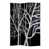 Benzara 3 Panel Canvas Room Divider with Branch Pattern, Black and White BM26497 Black and White Wood and Fabric BM26497