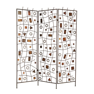 Benzara Foldable Metal Screen with Geometrical Design and 3 Panels, Brown BM26500 Brown Metal BM26500