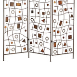 Benzara Foldable Metal Screen with Geometrical Design and 3 Panels, Brown BM26500 Brown Metal BM26500