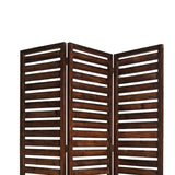 Benzara 3 Panel Foldable Wooden Screen with Louver Pattern, Dark Brown BM26501 Brown Wood BM26501