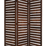 Benzara 3 Panel Foldable Wooden Screen with Louver Pattern, Dark Brown BM26501 Brown Wood BM26501