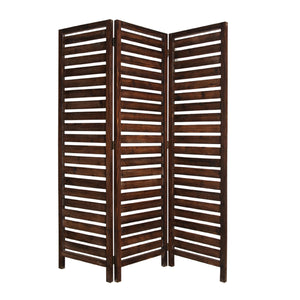 Benzara 3 Panel Foldable Wooden Screen with Louver Pattern, Dark Brown BM26501 Brown Wood BM26501