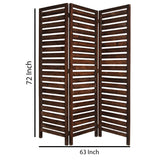 Benzara 3 Panel Foldable Wooden Screen with Louver Pattern, Dark Brown BM26501 Brown Wood BM26501