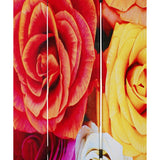 Benzara 3 Panel Canvas Screen with Contrasting Flower Print, Multicolor BM26502 Multicolor Fabric, Wood BM26502