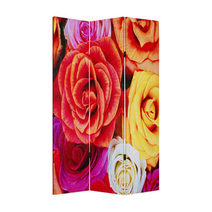 Benzara 3 Panel Canvas Screen with Contrasting Flower Print, Multicolor BM26502 Multicolor Fabric, Wood BM26502