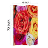 Benzara 3 Panel Canvas Screen with Contrasting Flower Print, Multicolor BM26502 Multicolor Fabric, Wood BM26502