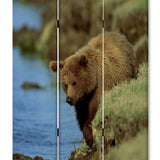 Benzara 3 Panel Foldable Wooden Screen with Bear Print, Blue and Brown BM26506 Blue and Brown Fabric, Wood BM26506