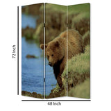 Benzara 3 Panel Foldable Wooden Screen with Bear Print, Blue and Brown BM26506 Blue and Brown Fabric, Wood BM26506