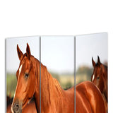 Benzara 3 Panel Foldable Wooden Screen with Horse Print, Brown BM26507 Brown Fabric, Wood BM26507