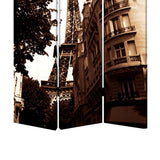 Benzara 3 Panel Foldable Canvas Screen with Eiffel Tower Print, Brown BM26510 Brown Fabric, Wood BM26510