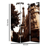 Benzara 3 Panel Foldable Canvas Screen with Eiffel Tower Print, Brown BM26510 Brown Fabric, Wood BM26510