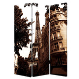 Benzara 3 Panel Foldable Canvas Screen with Eiffel Tower Print, Brown BM26510 Brown Fabric, Wood BM26510