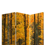 Benzara Foldable Canvas Screen with 3 Panel Autumn Forest Print, Multicolor BM26511 Multicolor Fabric, Wood BM26511