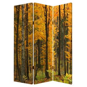 Benzara Foldable Canvas Screen with 3 Panel Autumn Forest Print, Multicolor BM26511 Multicolor Fabric, Wood BM26511