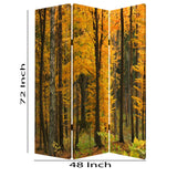 Benzara Foldable Canvas Screen with 3 Panel Autumn Forest Print, Multicolor BM26511 Multicolor Fabric, Wood BM26511