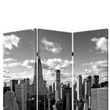 Benzara 3 Panel Foldable Screen with New York Skyline Print, Black and White BM26512 Black and White Fabric, Wood BM26512