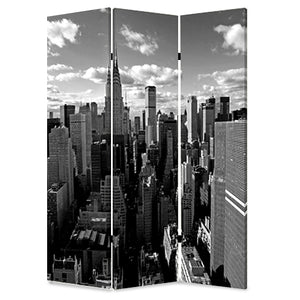 Benzara 3 Panel Foldable Screen with New York Skyline Print, Black and White BM26512 Black and White Fabric, Wood BM26512