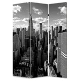 3 Panel Foldable Screen with New York Skyline Print, Black and White