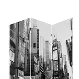 Benzara 3 Panel Foldable Canvas Screen with NYC Print, Black and White BM26513 Black and White Fabric, Wood BM26513