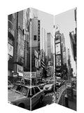 3 Panel Foldable Canvas Screen with NYC Print, Black and White