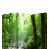 Benzara 3 Panel Foldable Canvas Screen with Rainforest Print, Green BM26514 Green Fabric, Wood BM26514