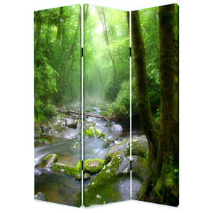 Benzara 3 Panel Foldable Canvas Screen with Rainforest Print, Green BM26514 Green Fabric, Wood BM26514