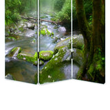 Benzara 3 Panel Foldable Canvas Screen with Rainforest Print, Green BM26514 Green Fabric, Wood BM26514