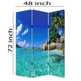 Benzara 3 Panel Foldable Canvas Screen with Exotic Oceanside Print, Multicolor BM26516 Multicolor Fabric, Wood BM26516