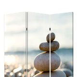 Benzara 3 Panel Foldable Canvas Screen with Pebble Print, Brown and White BM26517 Brown and White Fabric, Wood BM26517