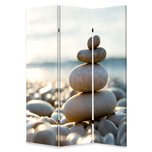 Benzara 3 Panel Foldable Canvas Screen with Pebble Print, Brown and White BM26517 Brown and White Fabric, Wood BM26517