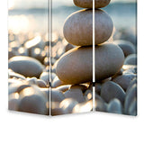 Benzara 3 Panel Foldable Canvas Screen with Pebble Print, Brown and White BM26517 Brown and White Fabric, Wood BM26517