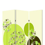 Benzara Abstract Floral Printed Foldable Screen with 3 Panels, Green and White BM26519 Green and White Fabric, Wood BM26519