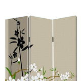 Benzara 3 Panel Foldable Canvas Screen with Plum Blossom Print , Multicolor BM26521 Multicolor Fabric, Wood BM26521