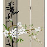 Benzara 3 Panel Foldable Canvas Screen with Plum Blossom Print , Multicolor BM26521 Multicolor Fabric, Wood BM26521