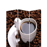 Benzara 3 Panel Foldable Canvas Screen with Coffee Print, Brown and White BM26522 Brown and White Fabric, Wood BM26522