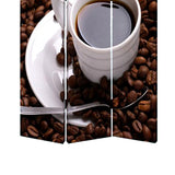 Benzara 3 Panel Foldable Canvas Screen with Coffee Print, Brown and White BM26522 Brown and White Fabric, Wood BM26522