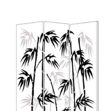 Benzara 3 Panel Foldable Canvas Bamboo Leaf Print Screen, Black and White BM26524 Black and White Fabric, Wood BM26524