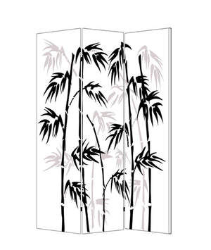 Benzara 3 Panel Foldable Canvas Bamboo Leaf Print Screen, Black and White BM26524 Black and White Fabric, Wood BM26524