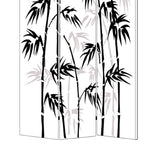 Benzara 3 Panel Foldable Canvas Bamboo Leaf Print Screen, Black and White BM26524 Black and White Fabric, Wood BM26524