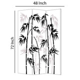 Benzara 3 Panel Foldable Canvas Bamboo Leaf Print Screen, Black and White BM26524 Black and White Fabric, Wood BM26524