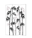 3 Panel Foldable Canvas Bamboo Leaf Print Screen, Black and White