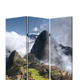 Benzara 3 Panel Foldable Canvas Screen with Machu Picchu Print, Multicolor BM26527 Multicolor Fabric, Wood BM26527