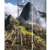 Benzara 3 Panel Foldable Canvas Screen with Machu Picchu Print, Multicolor BM26527 Multicolor Fabric, Wood BM26527