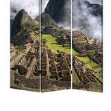 Benzara 3 Panel Foldable Canvas Screen with Machu Picchu Print, Multicolor BM26527 Multicolor Fabric, Wood BM26527