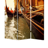 Benzara Venice Street Printed Foldable Screen with 3 Panels, Brown BM26528 Brown Fabric, Wood BM26528