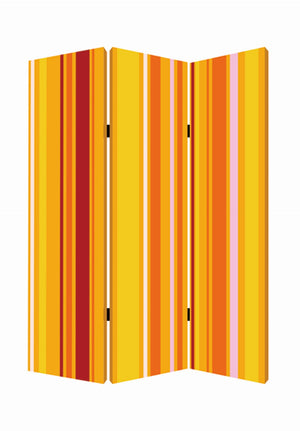 Benzara 3 Panel Canvas Screen with Bright Stripe Print, Yellow and Red BM26530 Yellow and Red Fabric, Wood BM26530