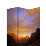 Benzara Sunset Plateau Print Foldable Canvas Screen with 3 Panels, Multicolor BM26534 Multicolor Fabric, Wood BM26534